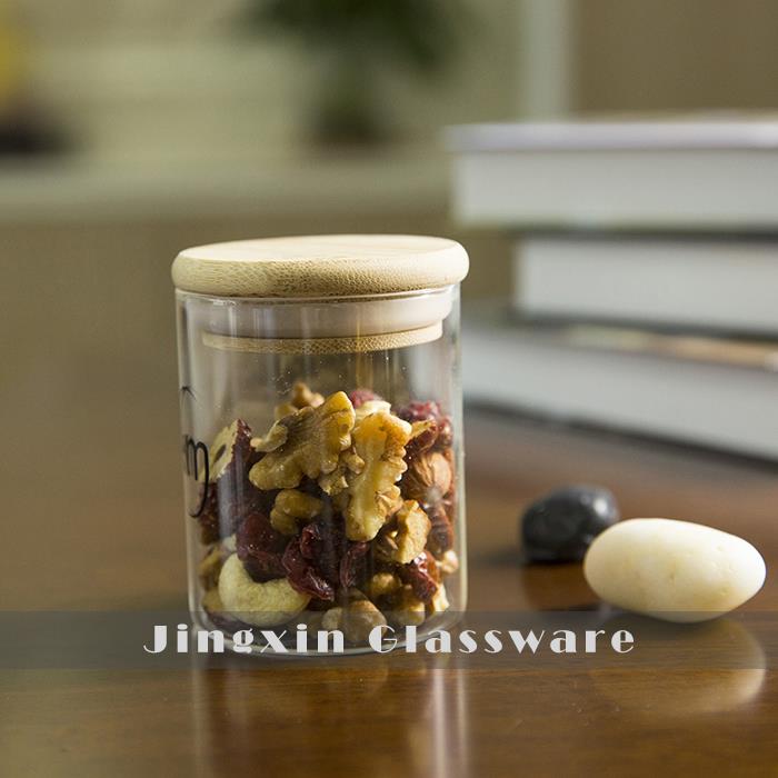 Air Tight Round Cylinder Glass Jar With Bamboo Lid